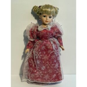Beautiful Porcelain Doll Winter Princess Snowflake Dress Sparkle Gem Accents